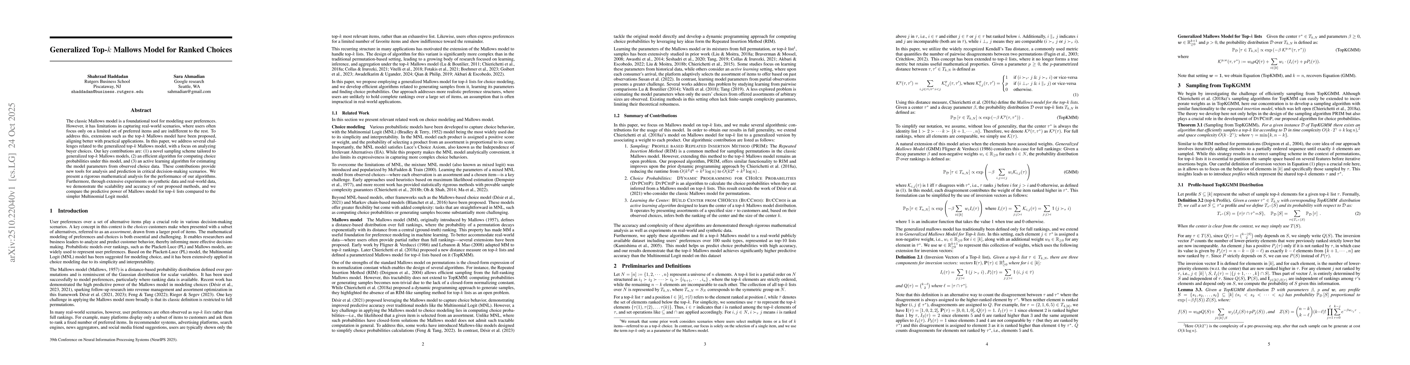 Thumbnail for Generalized Top-k Mallows Model for Ranked Choices