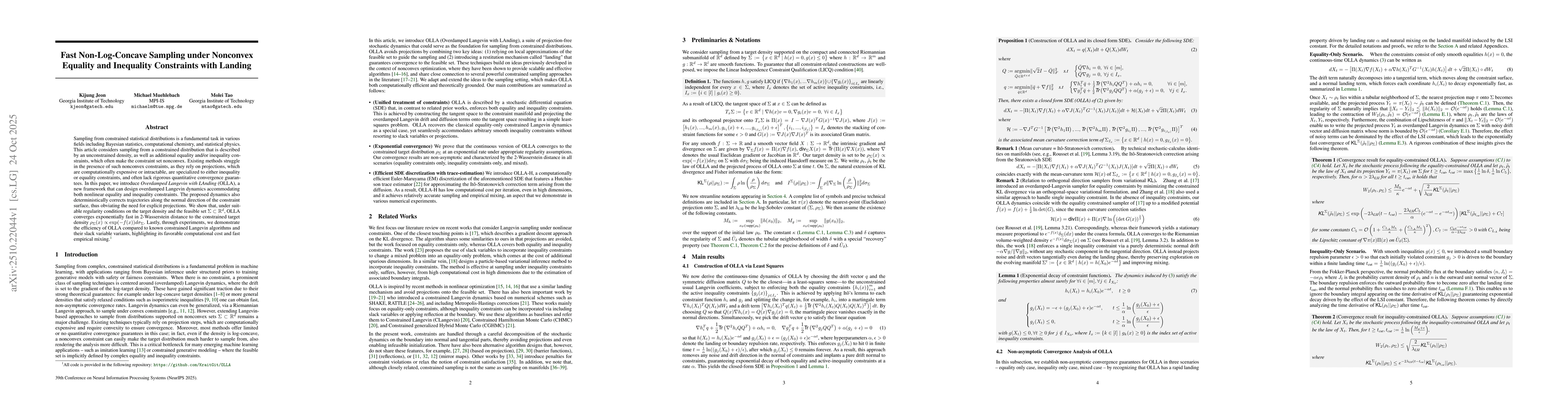Thumbnail for Fast Non-Log-Concave Sampling under Nonconvex Equality and Inequality
  Constraints with Landing