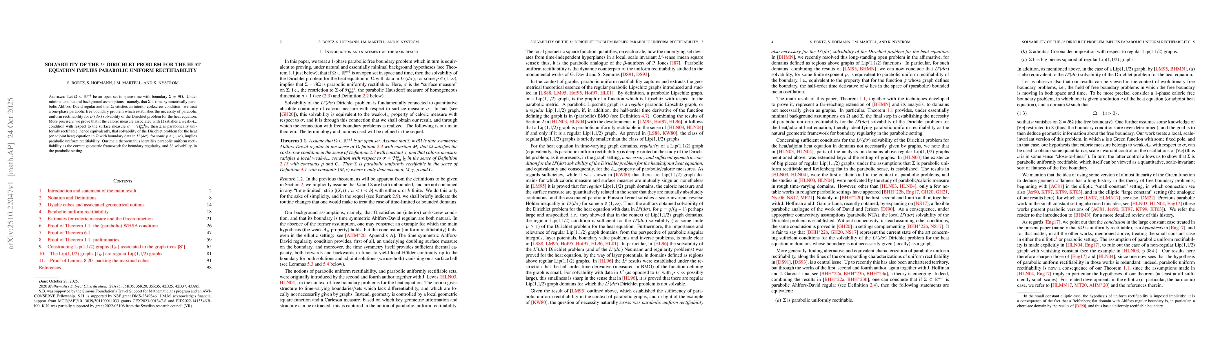 Thumbnail for Solvability of the $L^p$ Dirichlet problem for the heat equation implies
  parabolic uniform rectifiability
