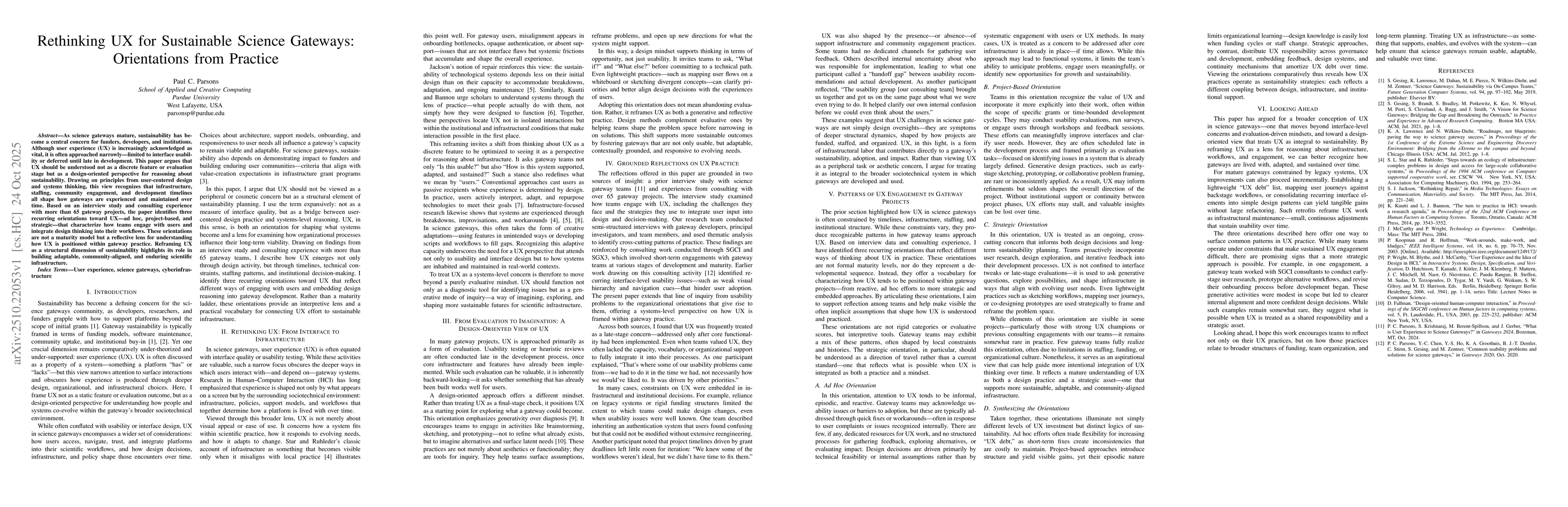 Thumbnail for Rethinking UX for Sustainable Science Gateways: Orientations from
  Practice