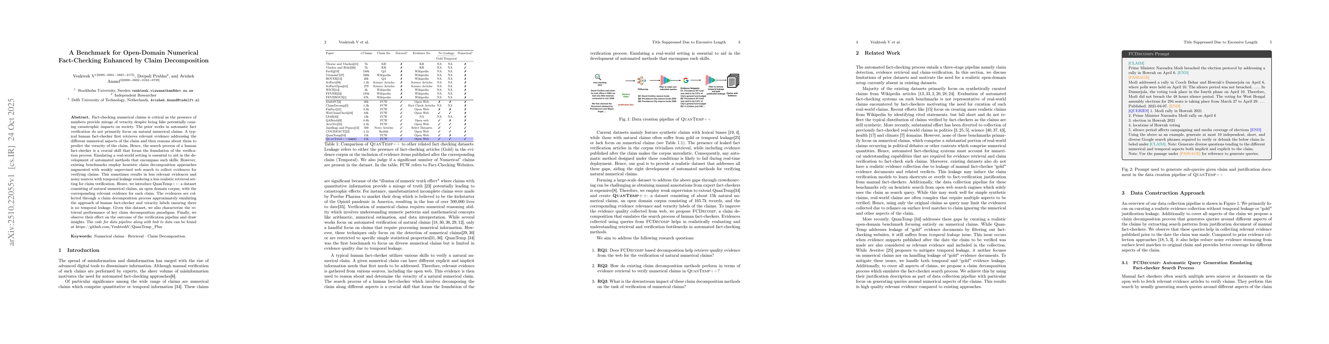 Thumbnail for A Benchmark for Open-Domain Numerical Fact-Checking Enhanced by Claim
  Decomposition