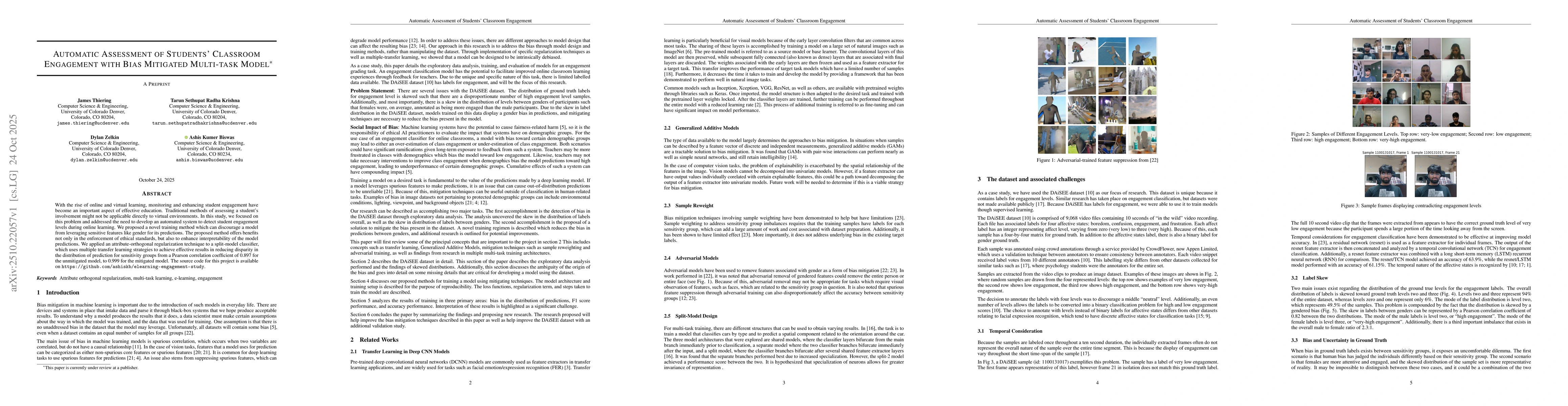 Thumbnail for Automatic Assessment of Students' Classroom Engagement with Bias
  Mitigated Multi-task Model