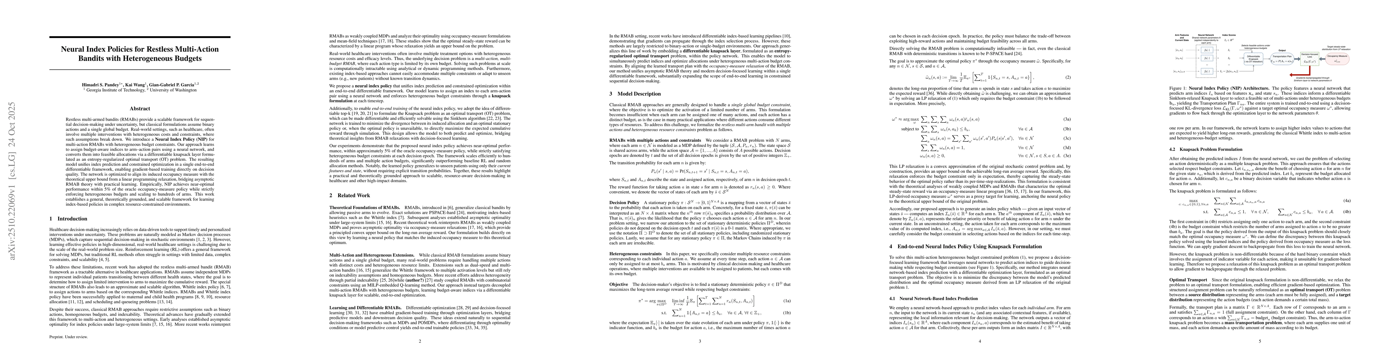 Thumbnail for Neural Index Policies for Restless Multi-Action Bandits with
  Heterogeneous Budgets