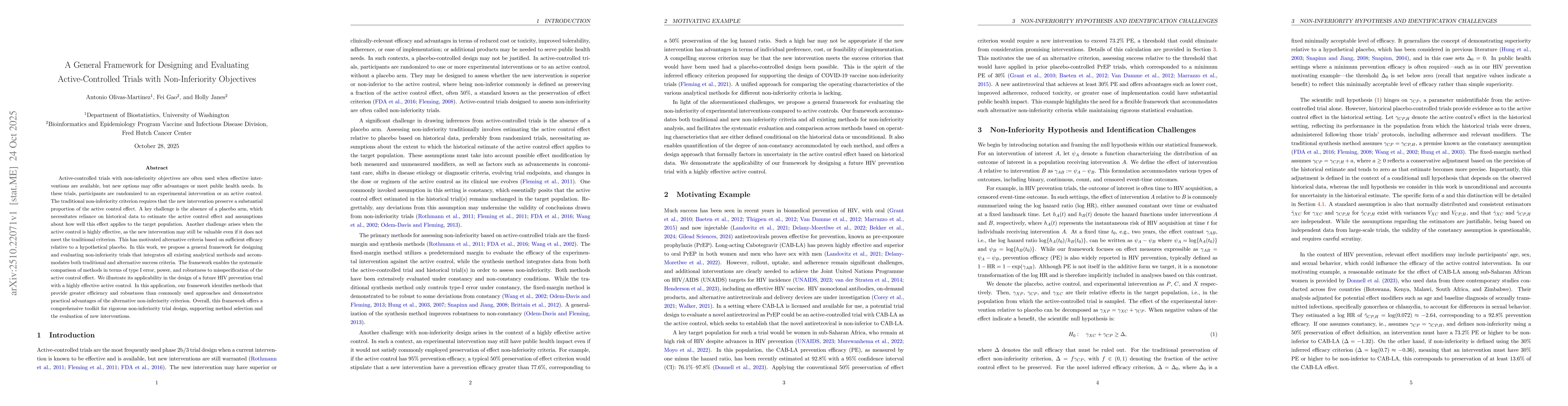 Thumbnail for A General Framework for Designing and Evaluating Active-Controlled
  Trials with Non-Inferiority Objectives
