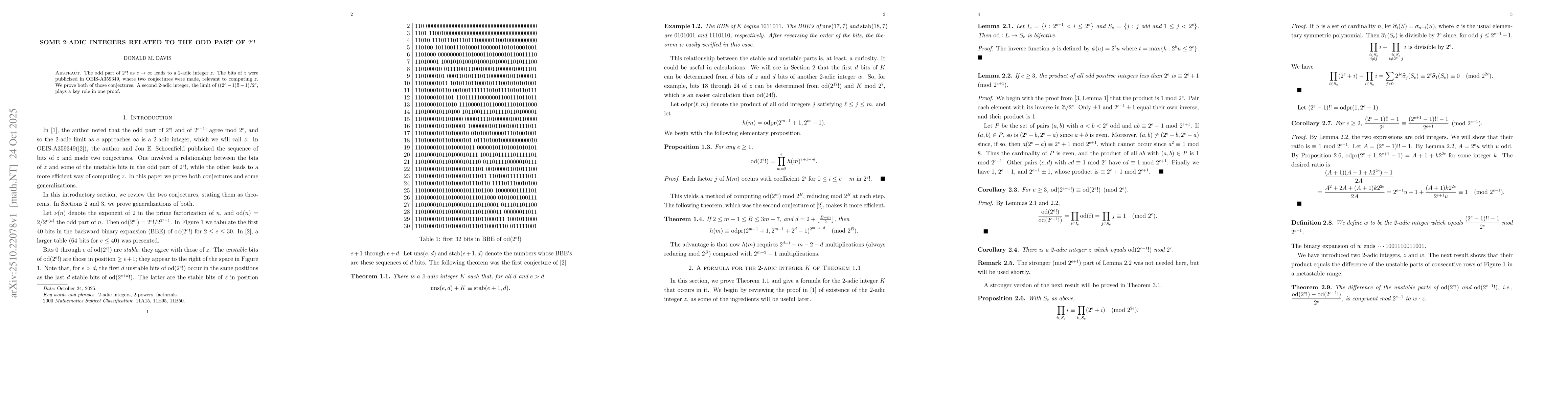 Thumbnail for Some 2-adic integers related to the odd part of 2^e!