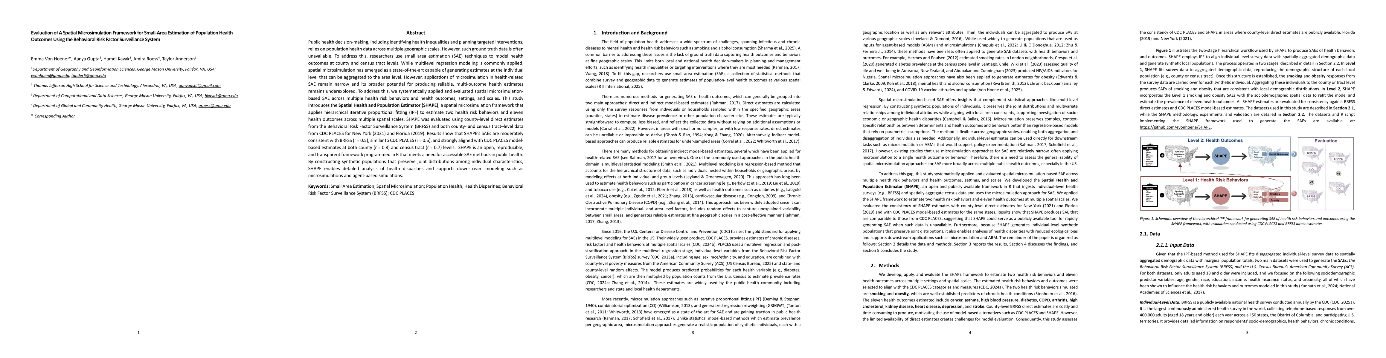 Thumbnail for Evaluation of A Spatial Microsimulation Framework for Small-Area
  Estimation of Population Health Outcomes Using the Behavioral Risk Factor
  Surveillance System