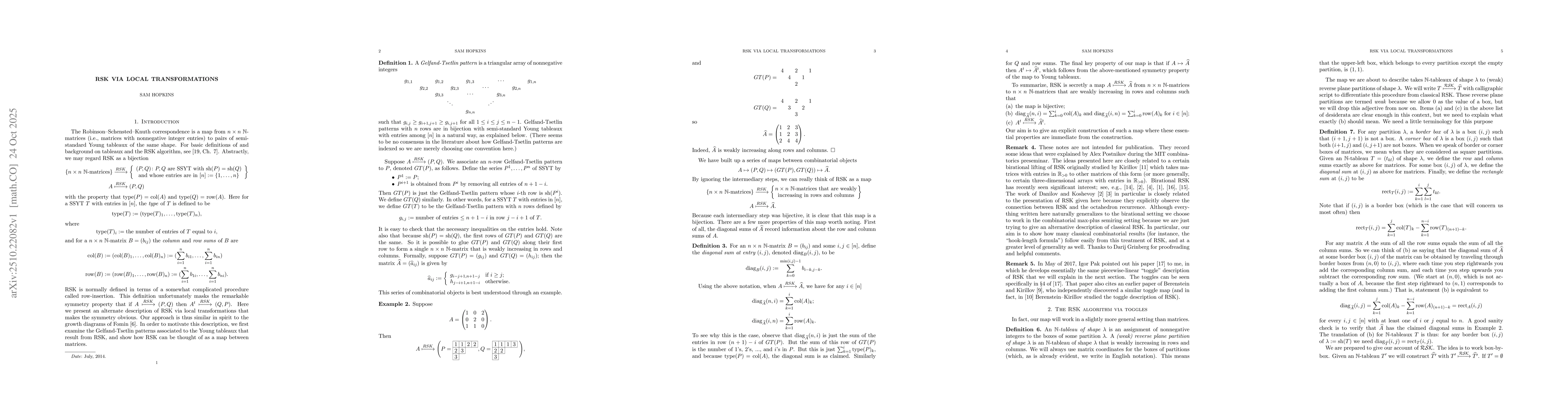 Thumbnail for RSK via local transformations