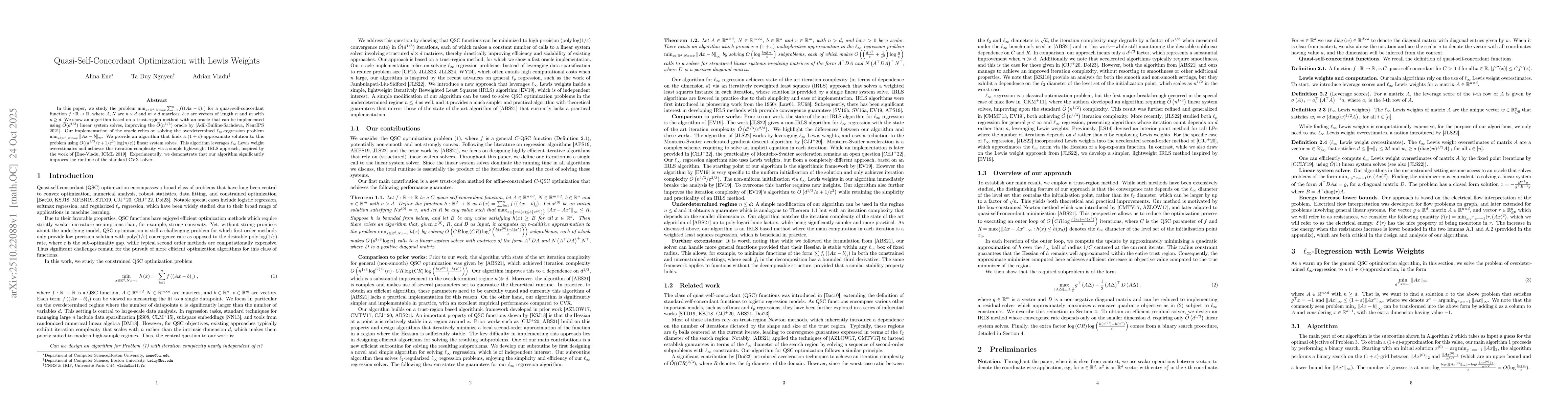 Thumbnail for Quasi-Self-Concordant Optimization with Lewis Weights