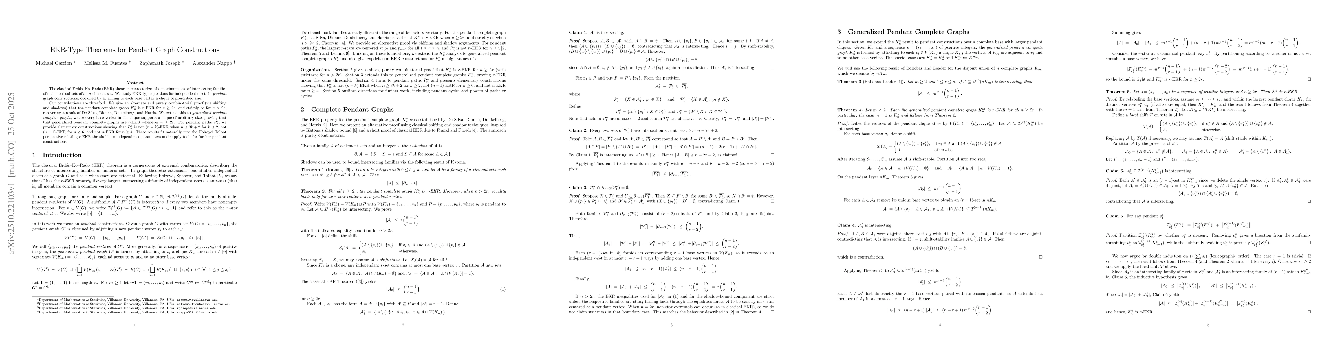 Thumbnail for EKR-Type Theorems for Pendant Graph Constructions