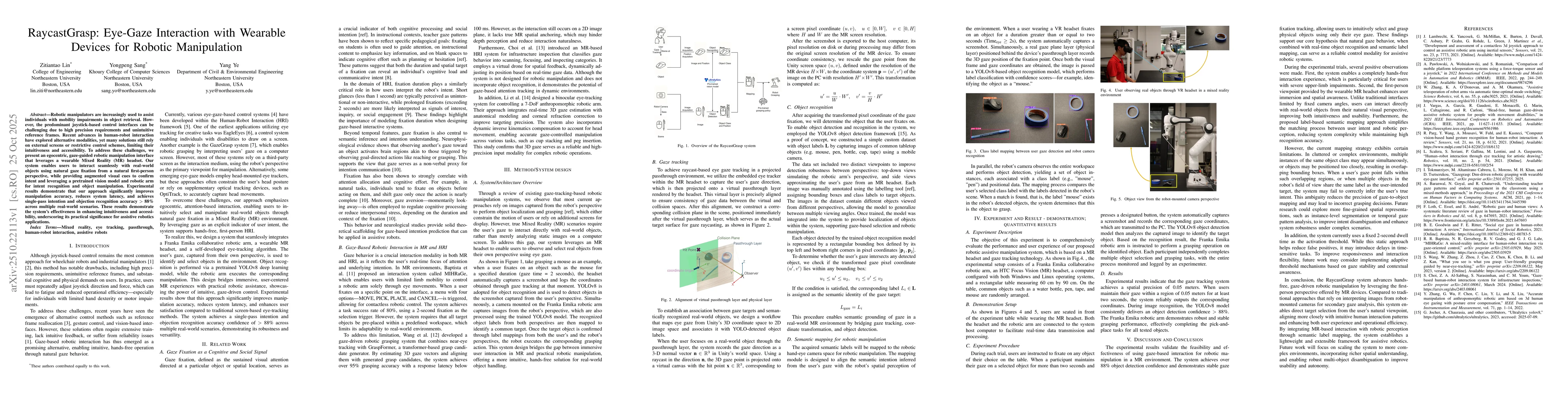 Thumbnail for RaycastGrasp: Eye-Gaze Interaction with Wearable Devices for Robotic
  Manipulation