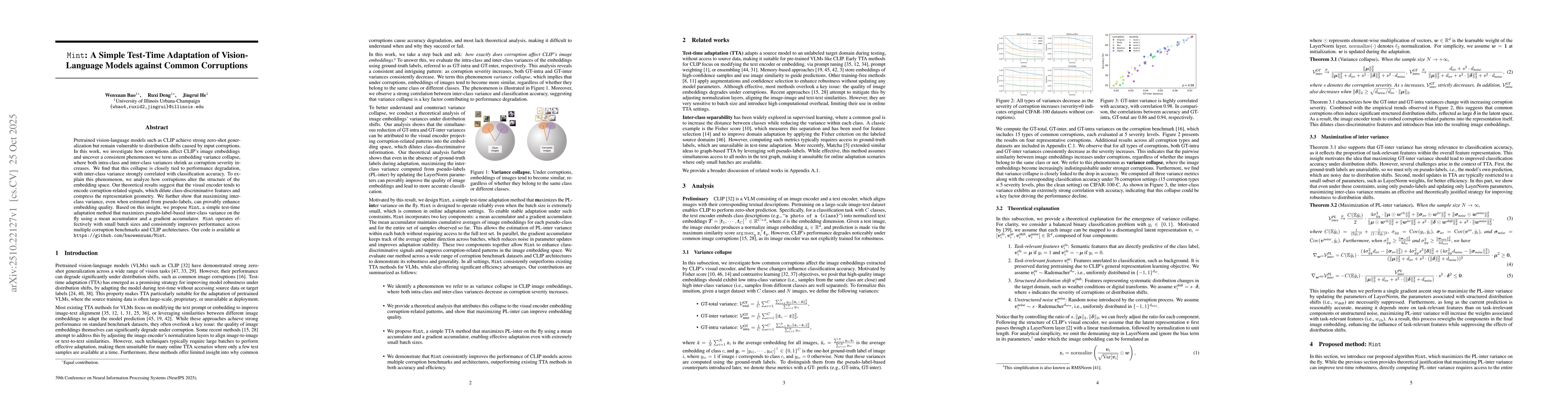 Thumbnail for Mint: A Simple Test-Time Adaptation of Vision-Language Models against
  Common Corruptions