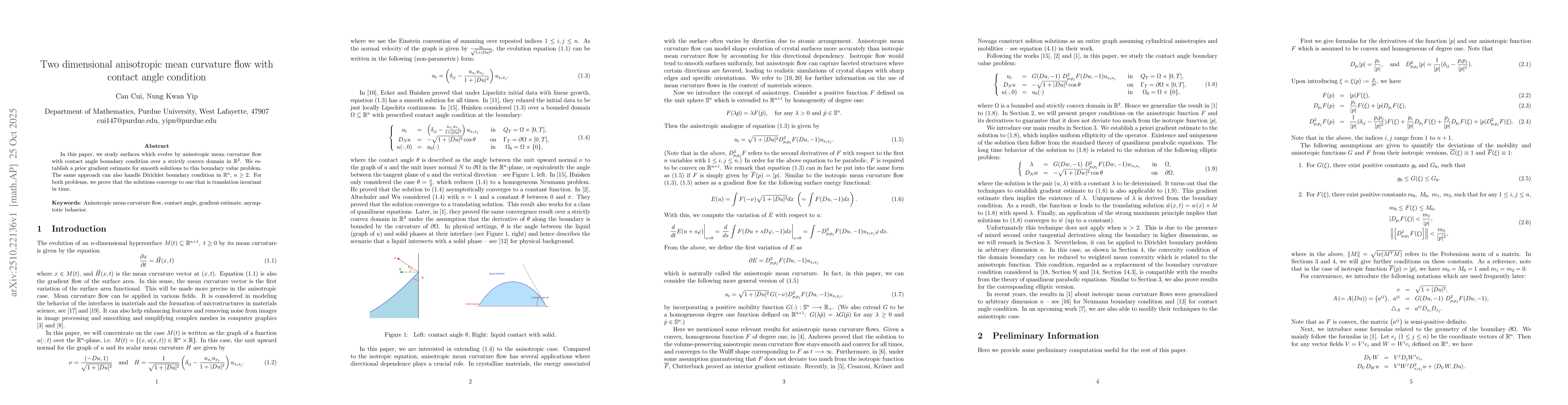 Thumbnail for Two dimensional anisotropic mean curvature flow with contact angle
  condition
