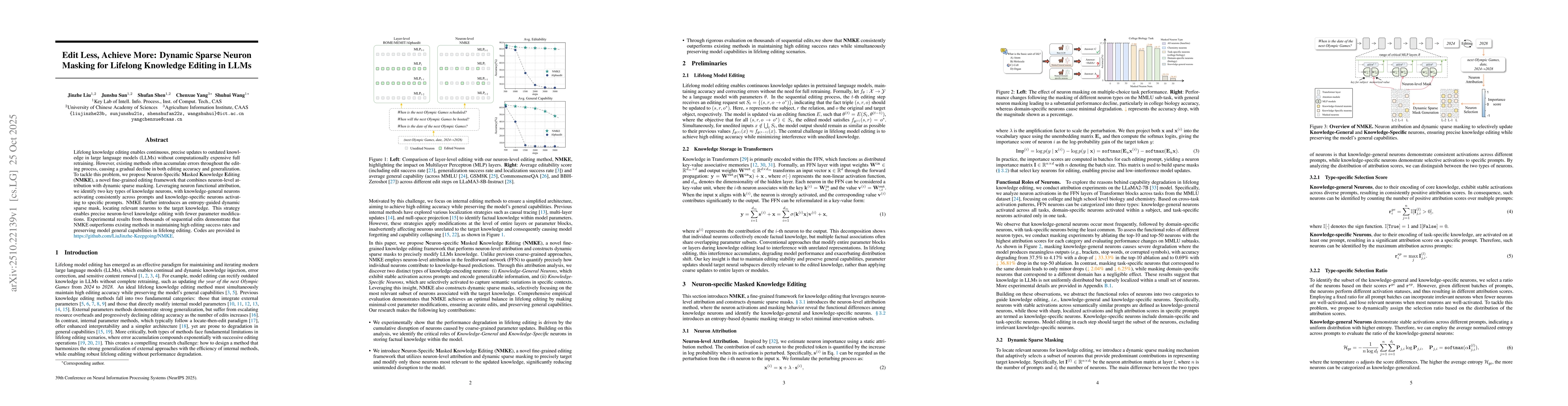 Thumbnail for Edit Less, Achieve More: Dynamic Sparse Neuron Masking for Lifelong
  Knowledge Editing in LLMs
