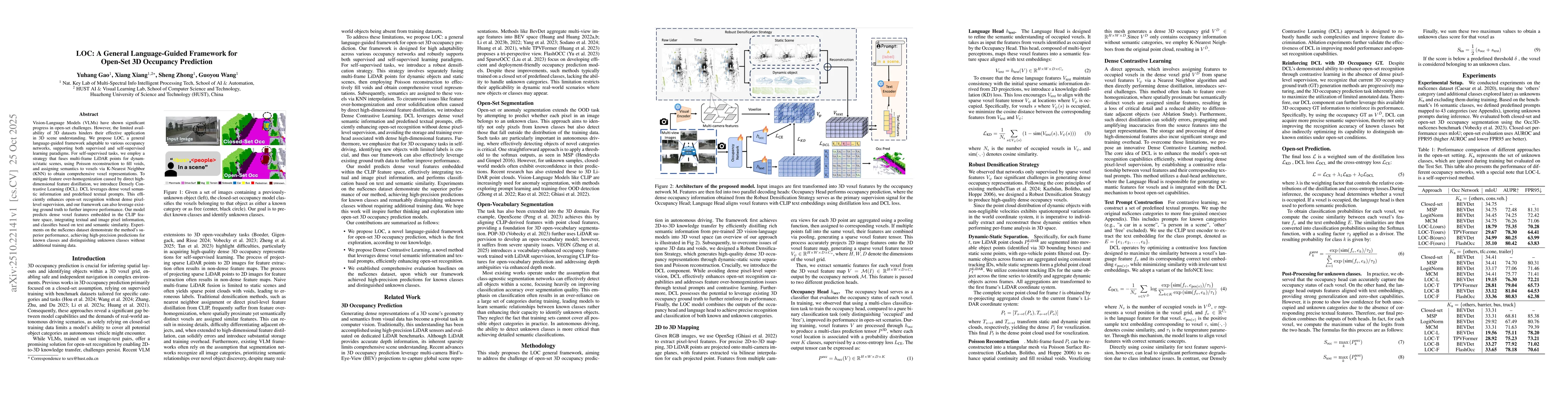 Thumbnail for LOC: A General Language-Guided Framework for Open-Set 3D Occupancy
  Prediction