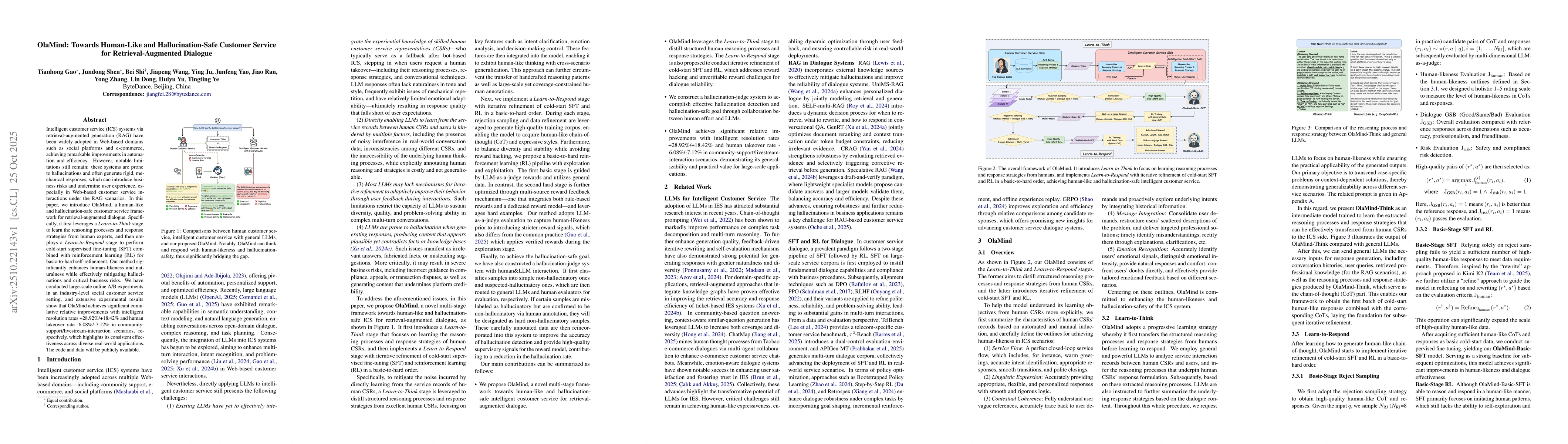 Thumbnail for OlaMind: Towards Human-Like and Hallucination-Safe Customer Service for
  Retrieval-Augmented Dialogue