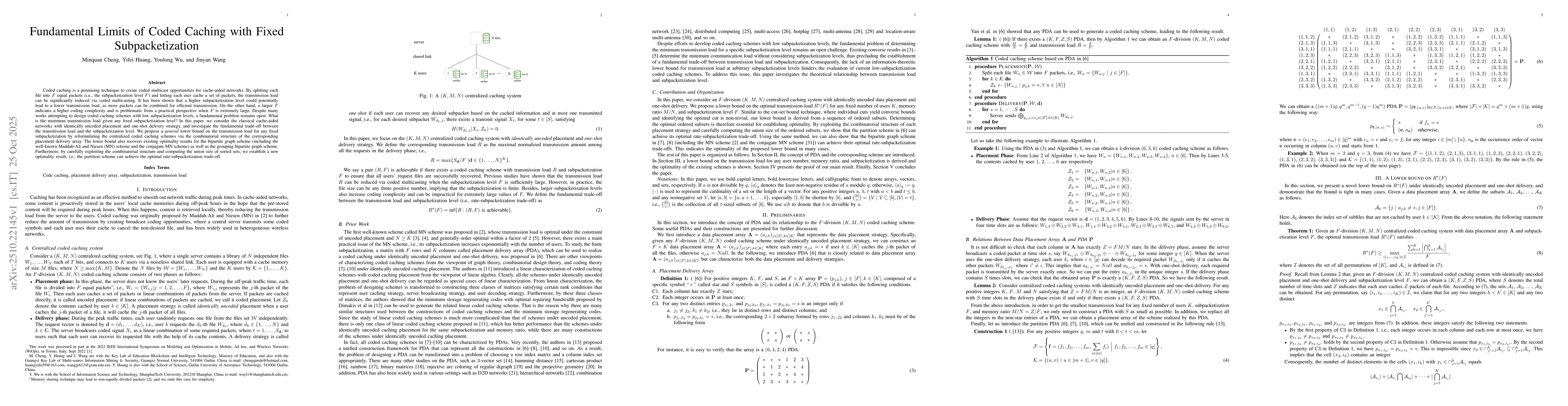 Thumbnail for Fundamental Limits of Coded Caching with Fixed Subpacketization