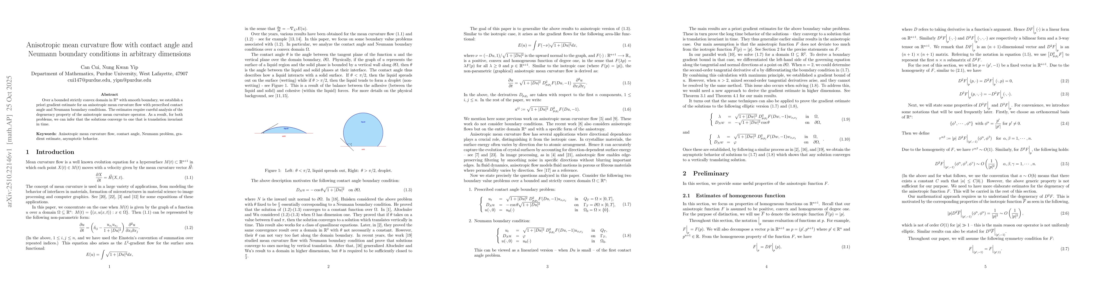 Thumbnail for Anisotropic mean curvature flow with contact angle and Neumann boundary
  conditions in arbitrary dimensions