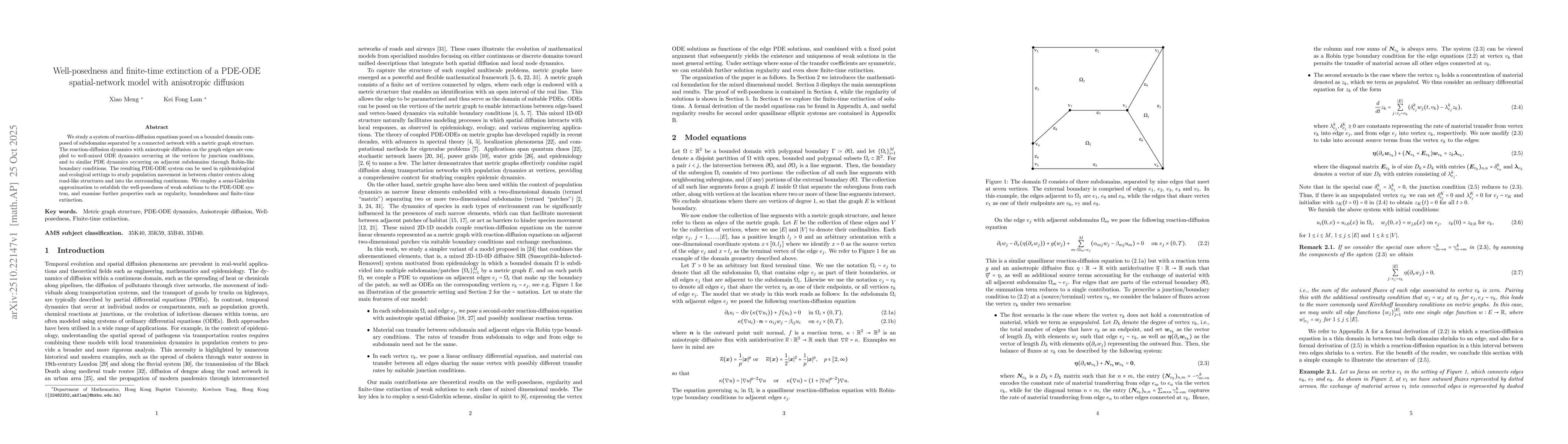 Thumbnail for Well-posedness and finite-time extinction of a PDE-ODE spatial-network
  model with anisotropic diffusion