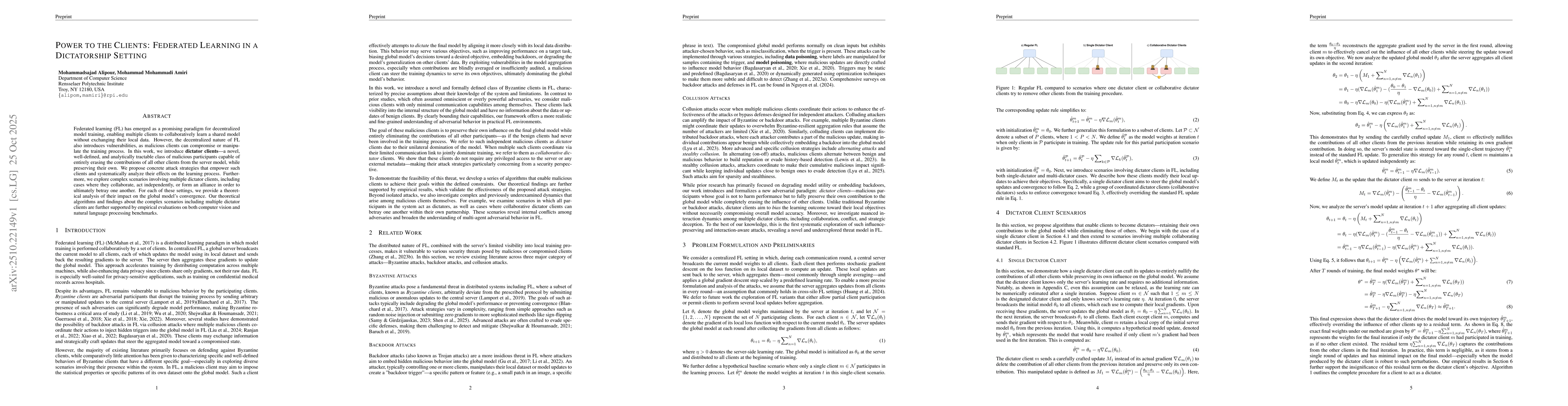 Thumbnail for Power to the Clients: Federated Learning in a Dictatorship Setting