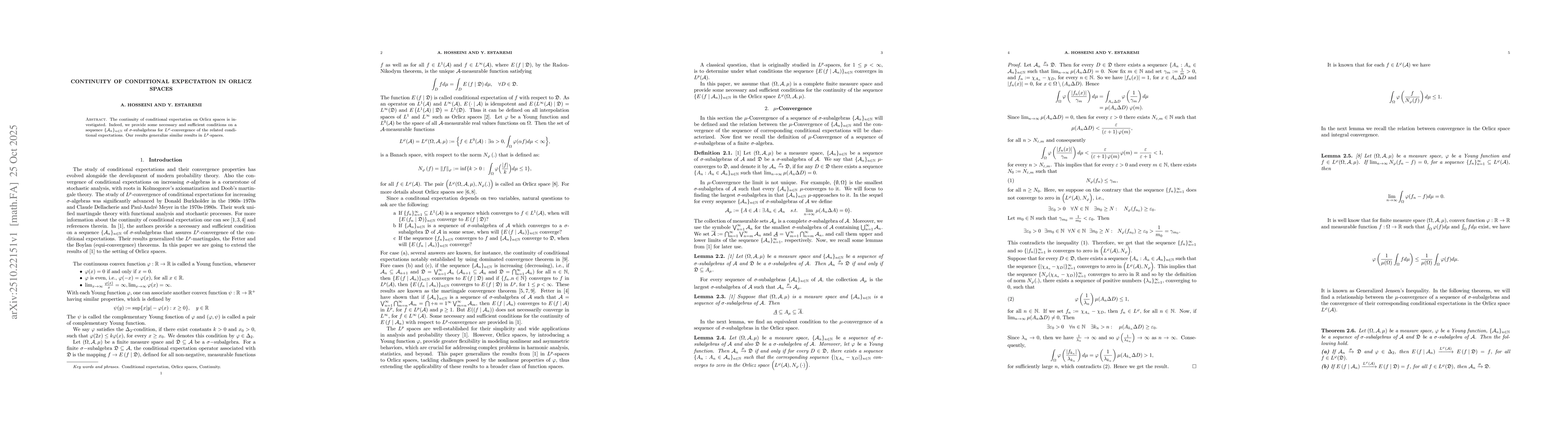 Thumbnail for Continuity of conditional expectation in Orlicz spaces