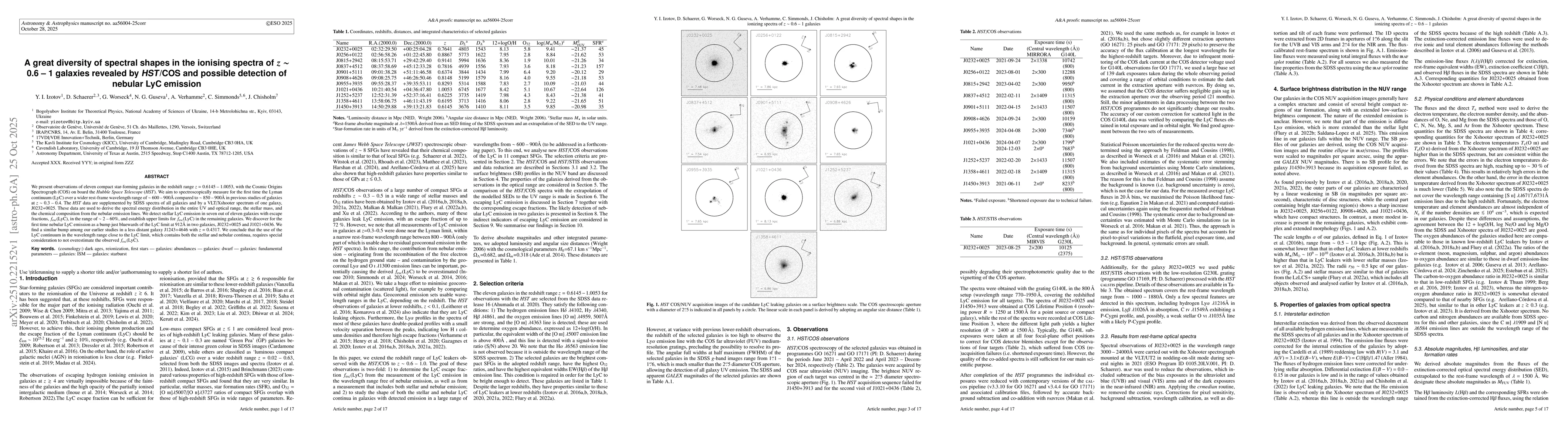 Thumbnail for A great diversity of spectral shapes in the ionising spectra of z ~
  0.6-1 galaxies revealed by HST/COS and possible detection of nebular LyC
  emission