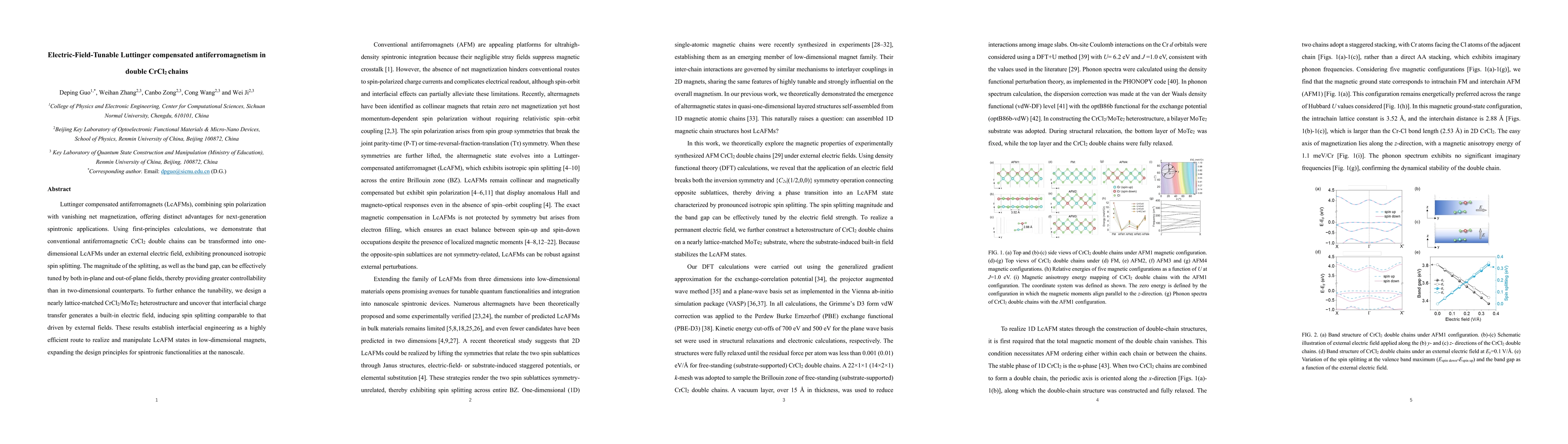 Thumbnail for Electric-Field-Tunable Luttinger compensated antiferromagnetism in
  double CrCl2 chains
