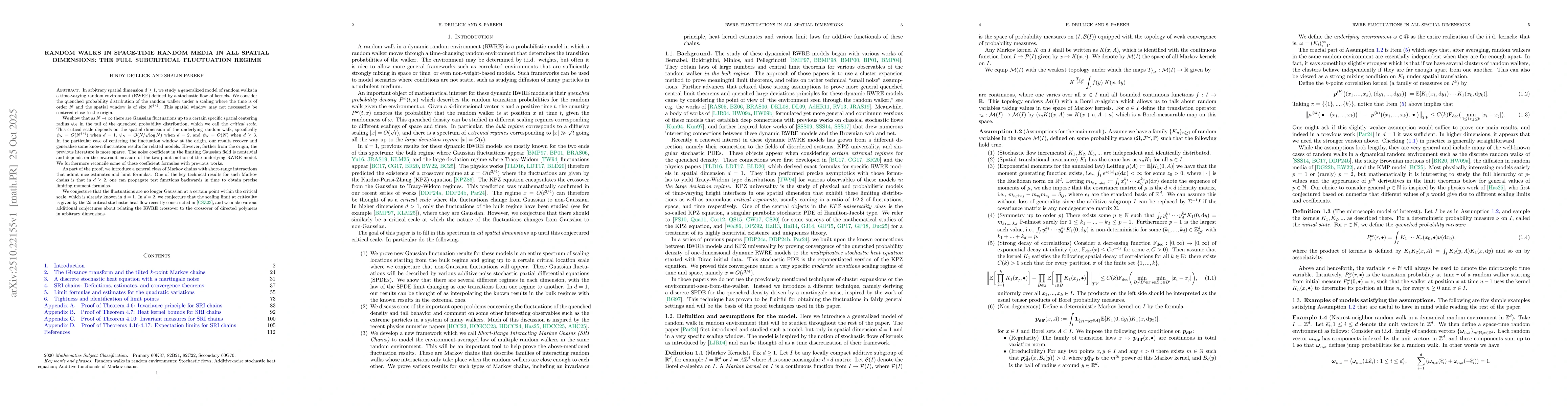 Thumbnail for Random walks in space-time random media in all spatial dimensions: the
  full subcritical fluctuation regime