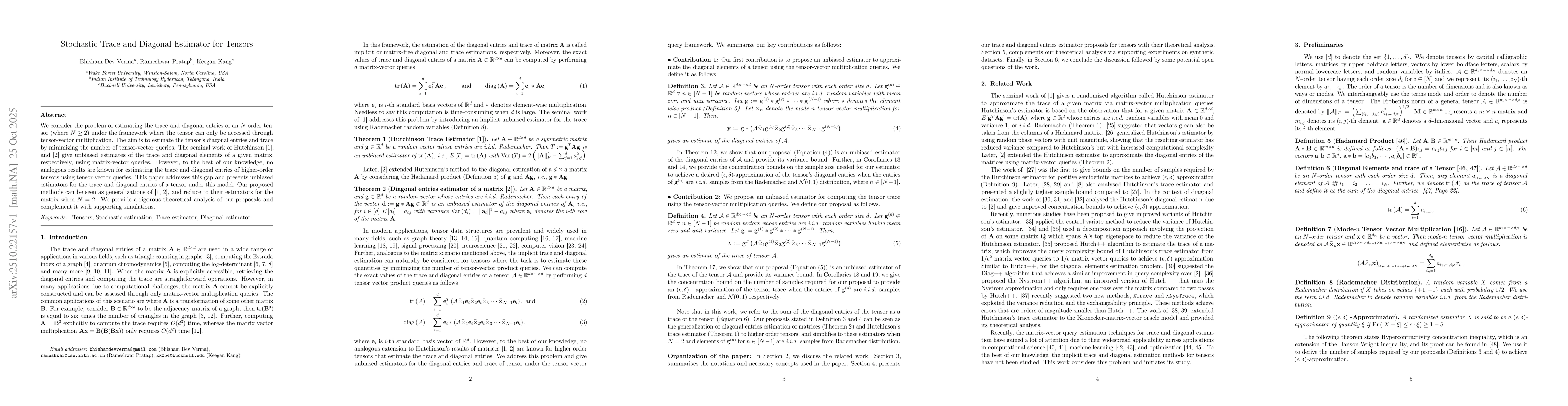 Thumbnail for Stochastic Trace and Diagonal Estimator for Tensors