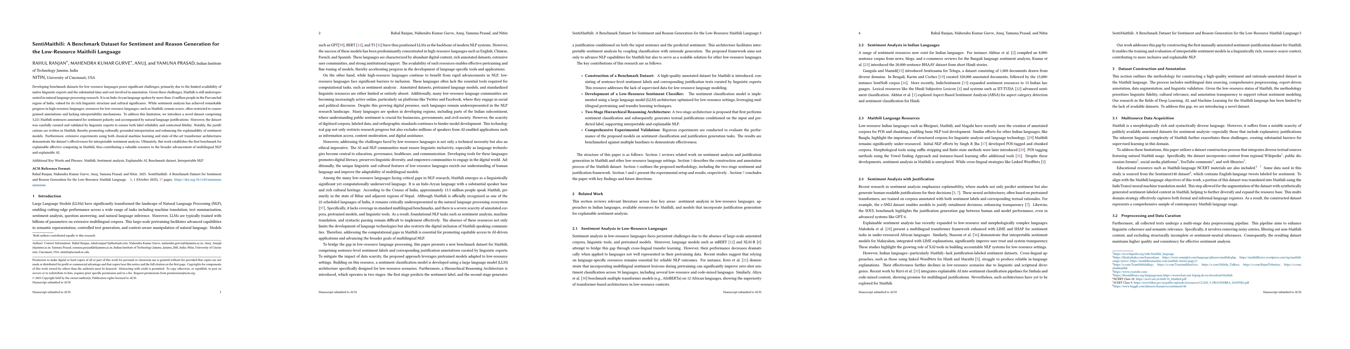 Thumbnail for SentiMaithili: A Benchmark Dataset for Sentiment and Reason Generation
  for the Low-Resource Maithili Language