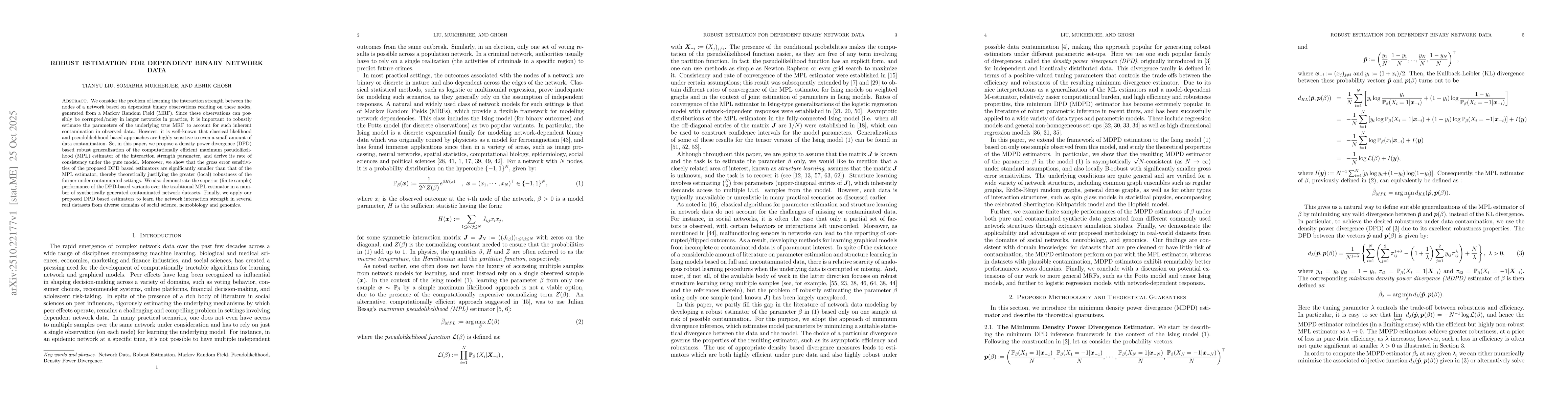 Thumbnail for Robust Estimation for Dependent Binary Network Data