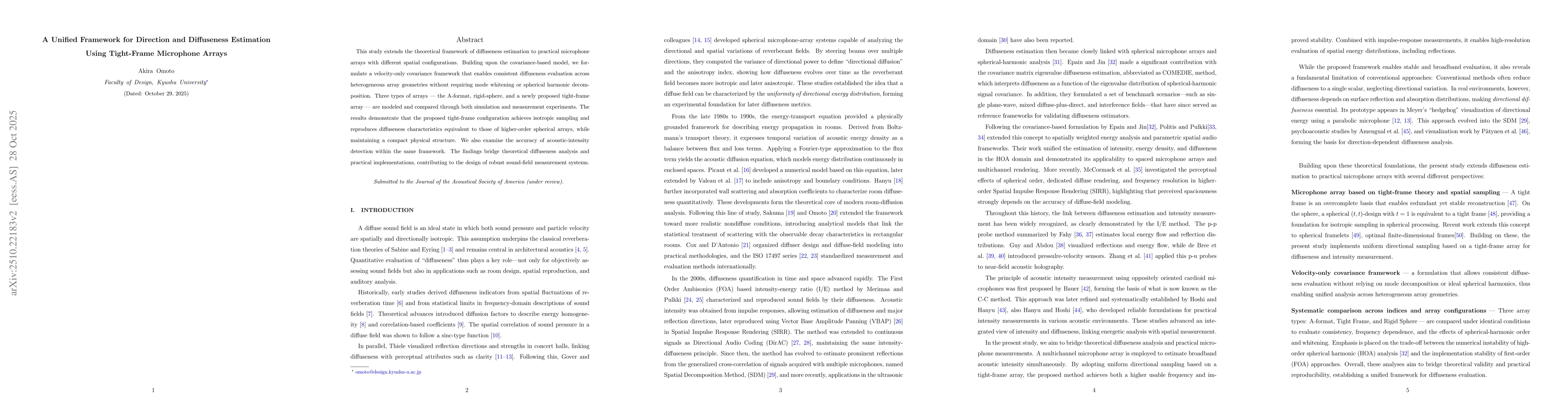 Thumbnail for A Unified Framework for Direction and Diffuseness Estimation Using
  Tight-Frame Microphone Arrays