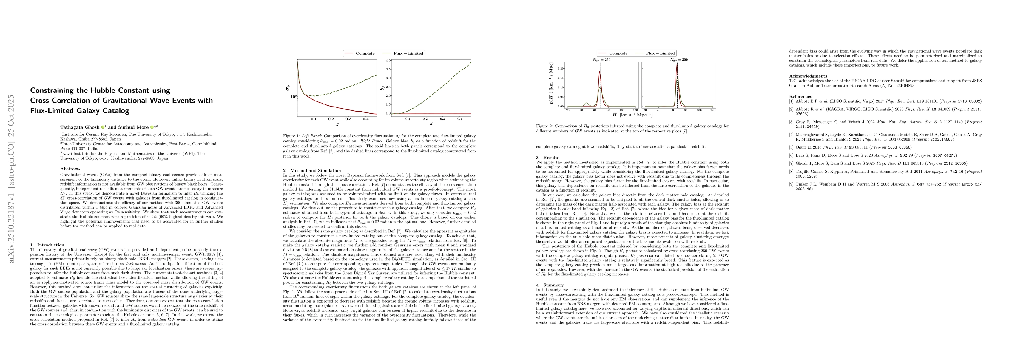 Thumbnail for Constraining the Hubble Constant using Cross-Correlation of
  Gravitational Wave Events with Flux-Limited Galaxy Catalog