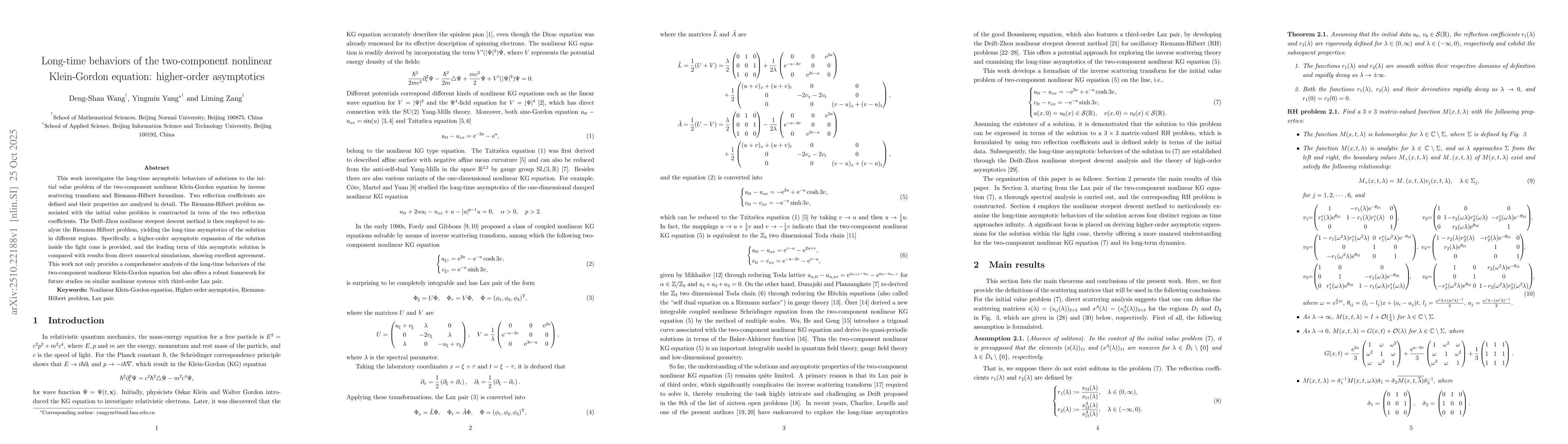 Thumbnail for Long-time behaviors of the two-component nonlinear Klein-Gordon
  equation: higher-order asymptotics