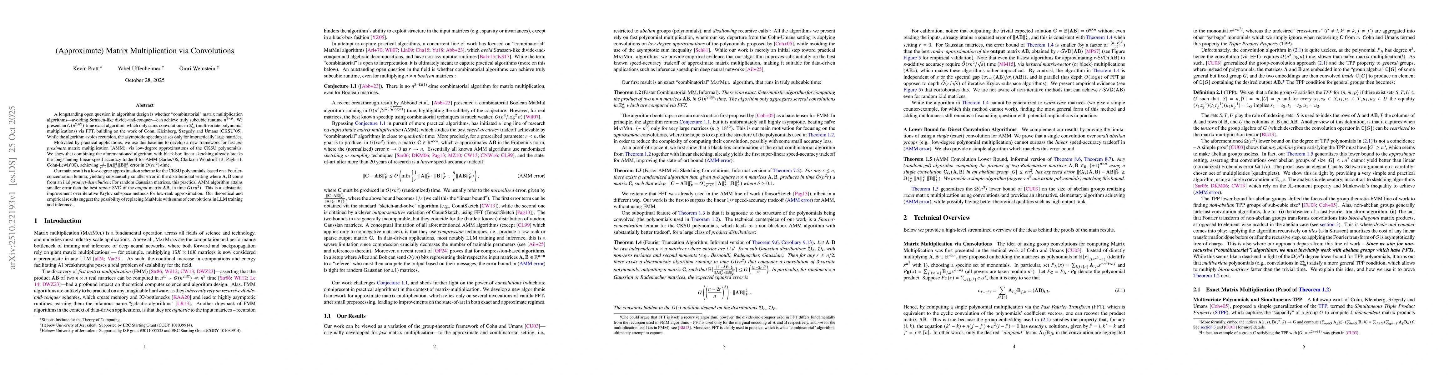 Thumbnail for (Approximate) Matrix Multiplication via Convolutions