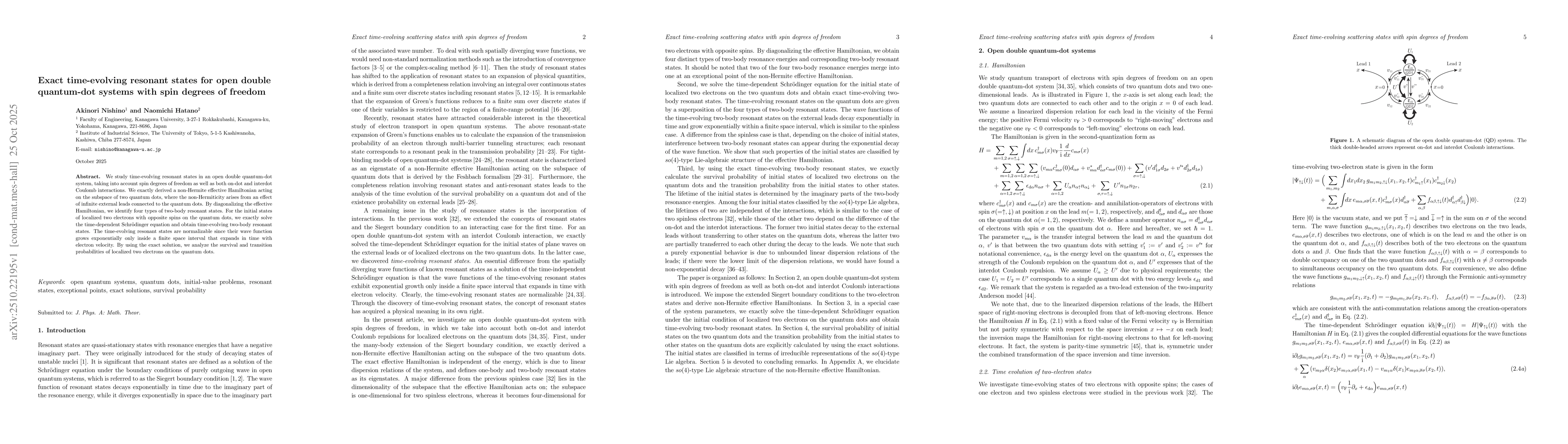 Thumbnail for Exact time-evolving resonant states for open double quantum-dot systems
  with spin degrees of freedom