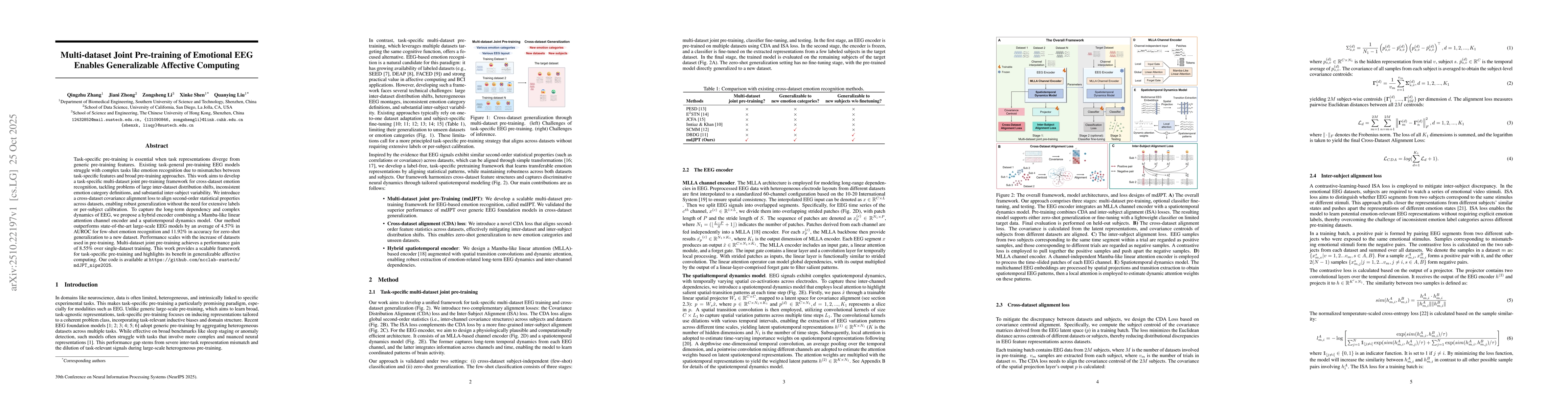 Thumbnail for Multi-dataset Joint Pre-training of Emotional EEG Enables Generalizable
  Affective Computing