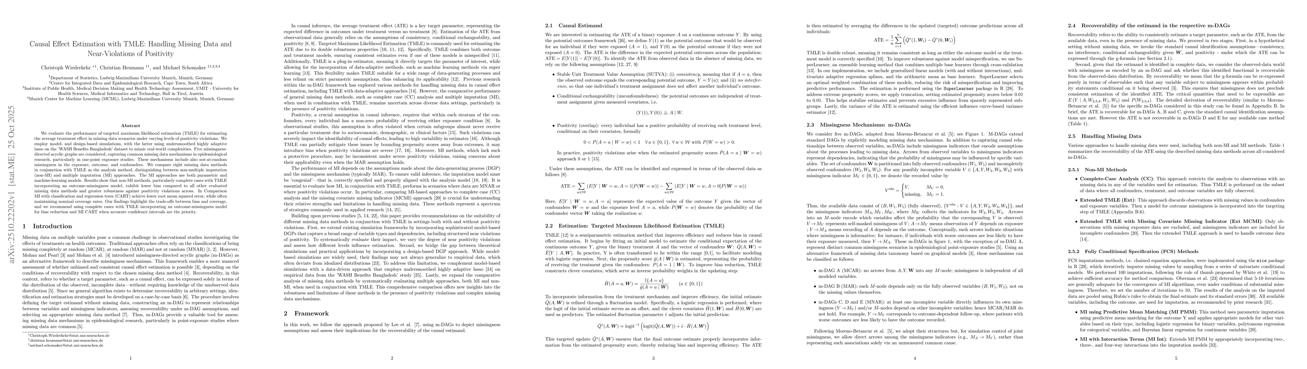 Thumbnail for Causal Effect Estimation with TMLE: Handling Missing Data and
  Near-Violations of Positivity