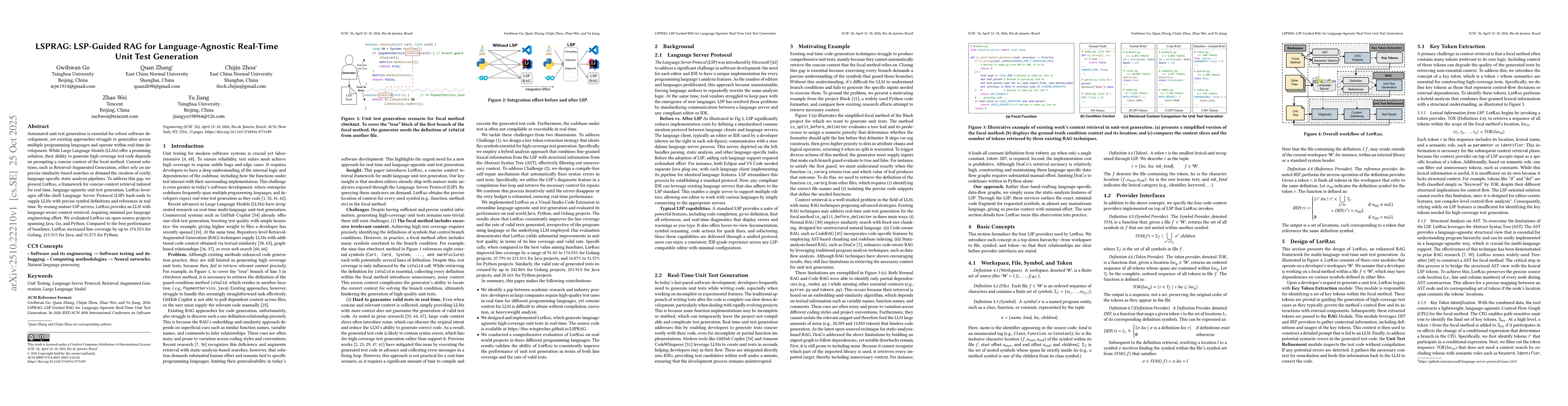 Thumbnail for LSPRAG: LSP-Guided RAG for Language-Agnostic Real-Time Unit Test
  Generation