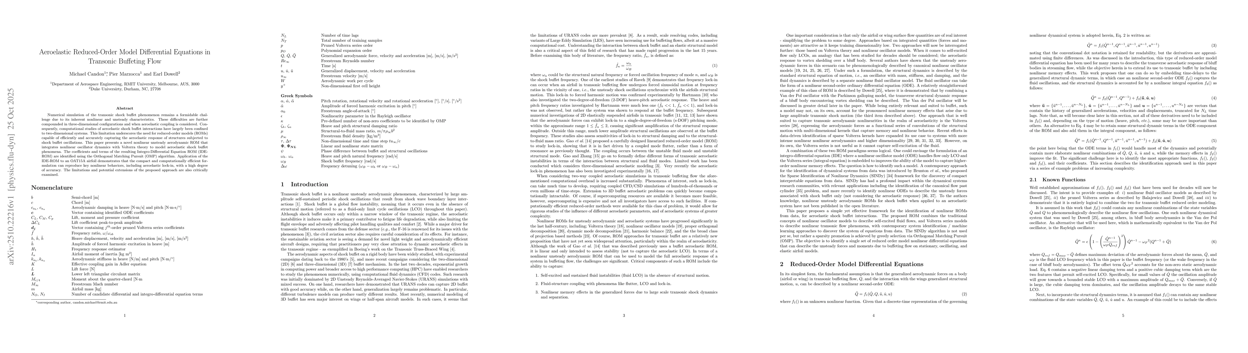 Thumbnail for Aeroelastic Reduced-Order Model Differential Equations in Transonic
  Buffeting Flow