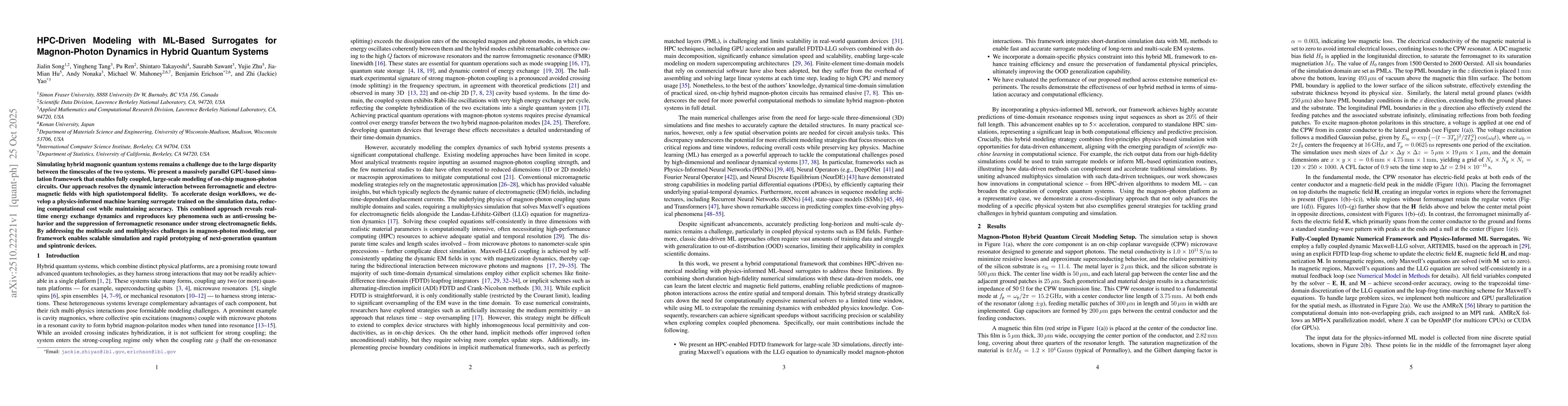 Thumbnail for HPC-Driven Modeling with ML-Based Surrogates for Magnon-Photon Dynamics
  in Hybrid Quantum Systems