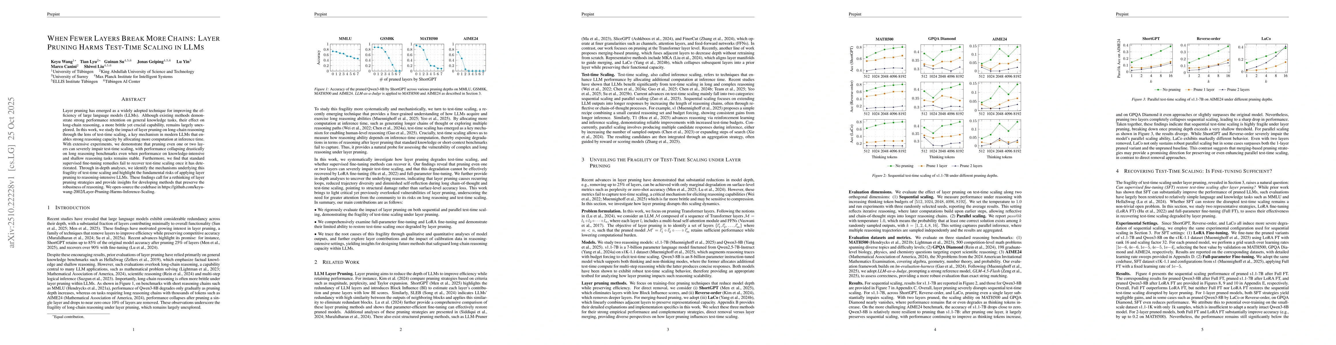 Thumbnail for When Fewer Layers Break More Chains: Layer Pruning Harms Test-Time
  Scaling in LLMs