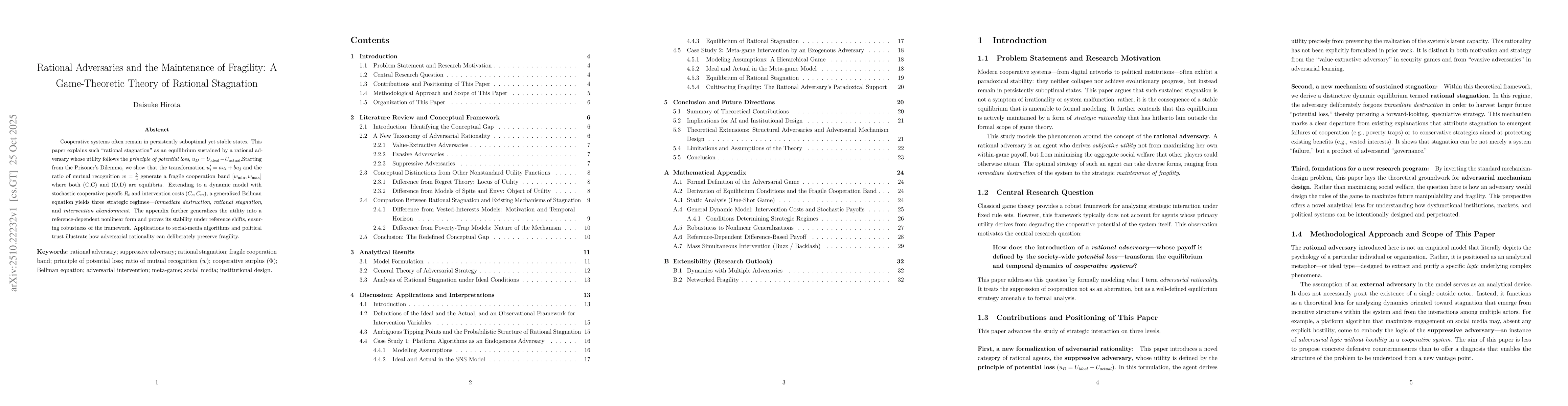 Thumbnail for Rational Adversaries and the Maintenance of Fragility: A Game-Theoretic
  Theory of Rational Stagnation