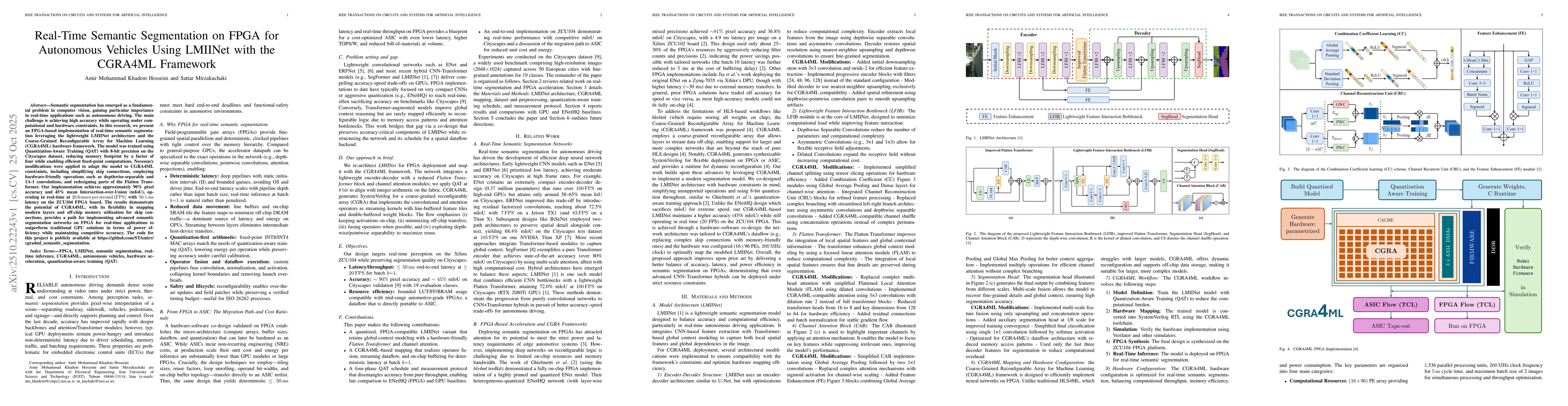 Thumbnail for Real-Time Semantic Segmentation on FPGA for Autonomous Vehicles Using
  LMIINet with the CGRA4ML Framework