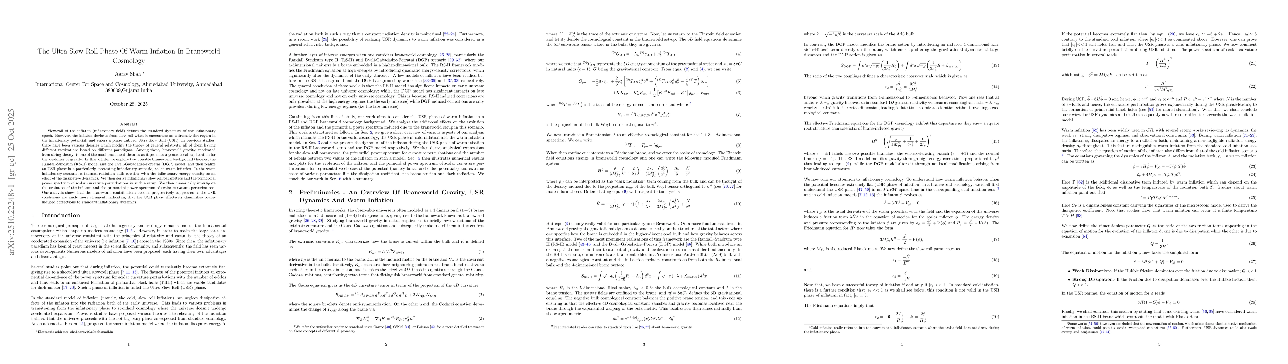 Thumbnail for The Ultra Slow-Roll Phase Of Warm Inflation In Braneworld Cosmology