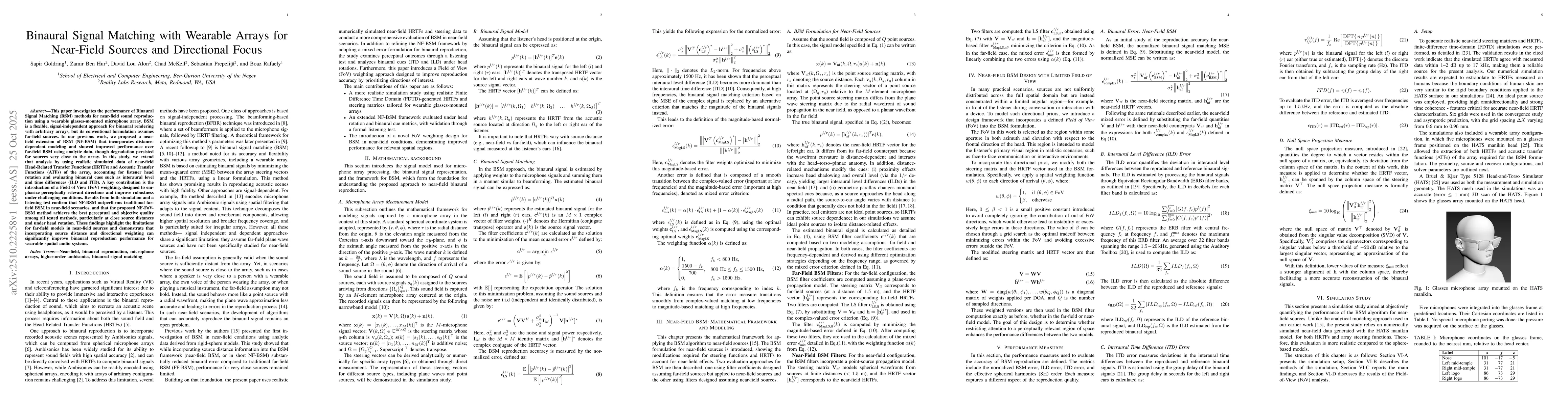 Thumbnail for Binaural Signal Matching with Wearable Arrays for Near-Field Sources and
  Directional Focus