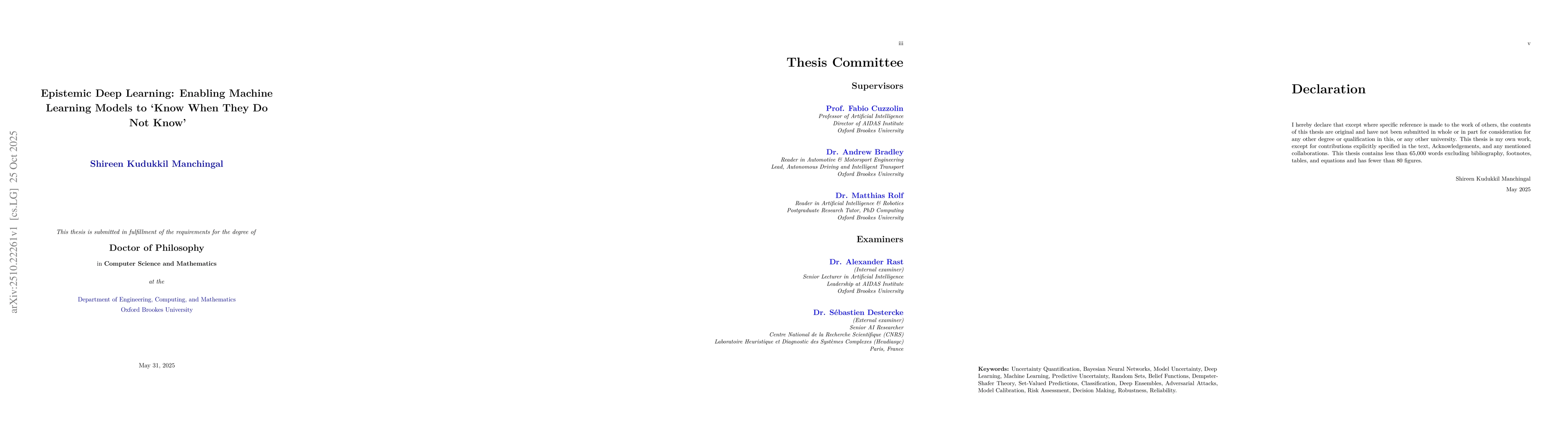 Thumbnail for Epistemic Deep Learning: Enabling Machine Learning Models to Know When
  They Do Not Know