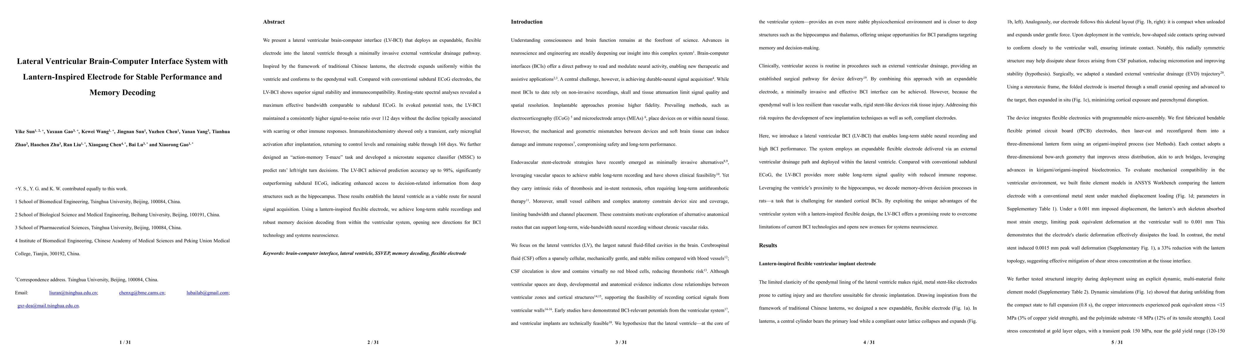 Thumbnail for Lateral Ventricular Brain-Computer Interface System with
  Lantern-Inspired Electrode for Stable Performance and Memory Decoding