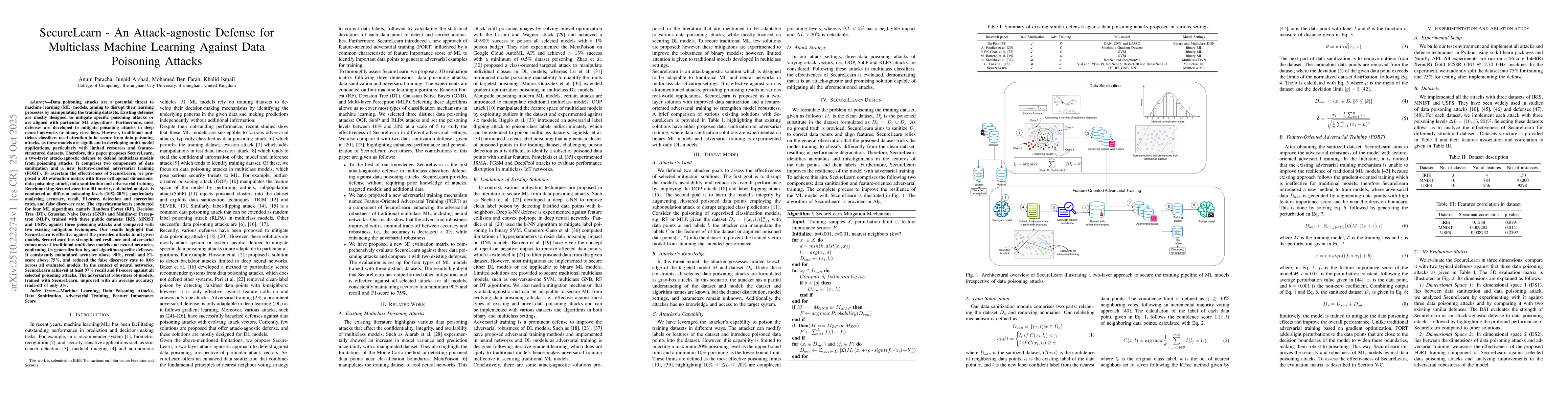 Thumbnail for SecureLearn -- An Attack-agnostic Defense for Multiclass Machine
  Learning Against Data Poisoning Attacks