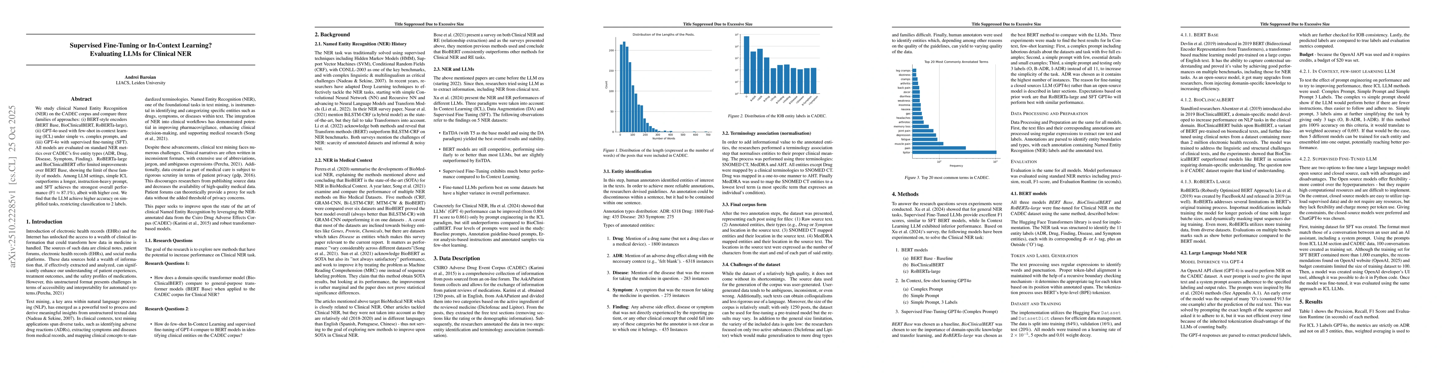 Thumbnail for Supervised Fine-Tuning or In-Context Learning? Evaluating LLMs for
  Clinical NER