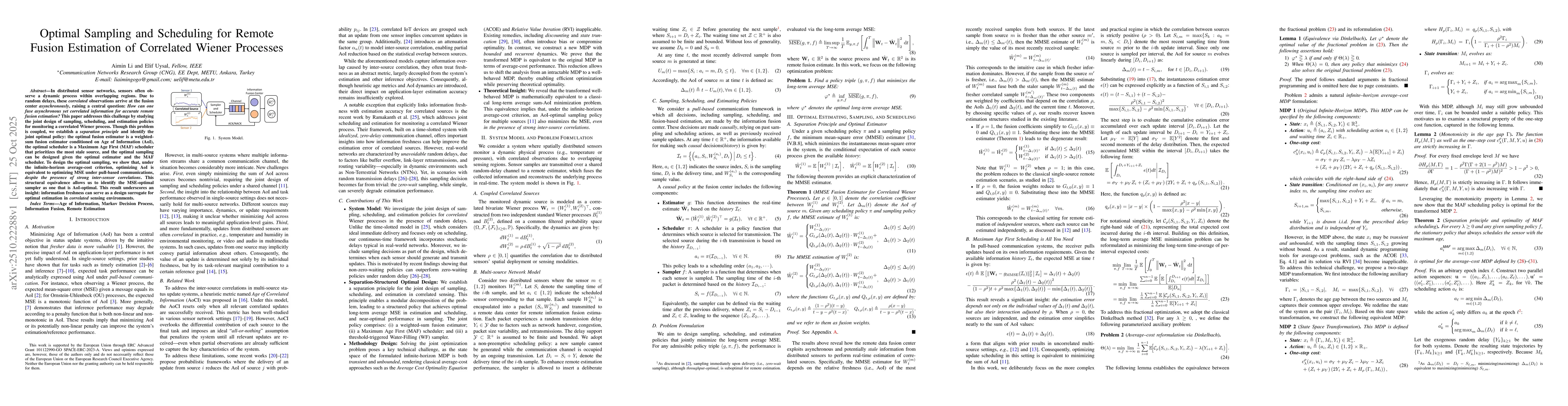 Thumbnail for Optimal Sampling and Scheduling for Remote Fusion Estimation of
  Correlated Wiener Processes